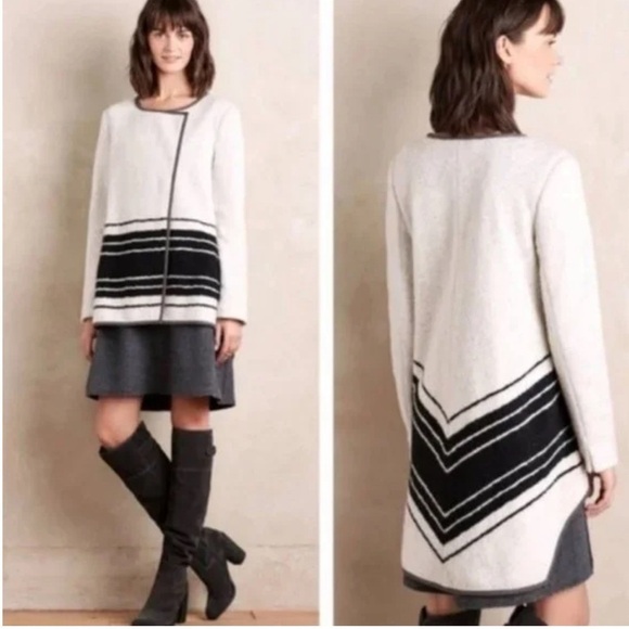 Anthropologie Jackets & Blazers - Anthropologie Elevenses Wool Blend High Low Stripe Jacket SZ S Black Grey